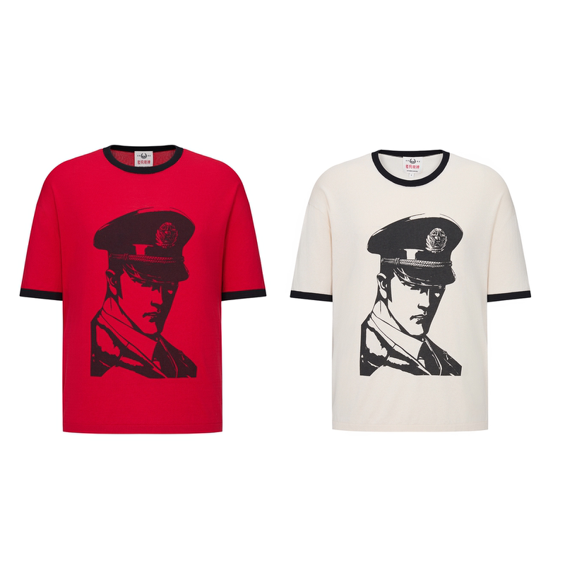 Tenxten Hong Kong Comic Slogan Long-Staple Cotton Knit Color-Block T-Shirt Tenxten Hong Kong Comic Slogan Long-Staple Cotton Knit Color-Block T-Shirt