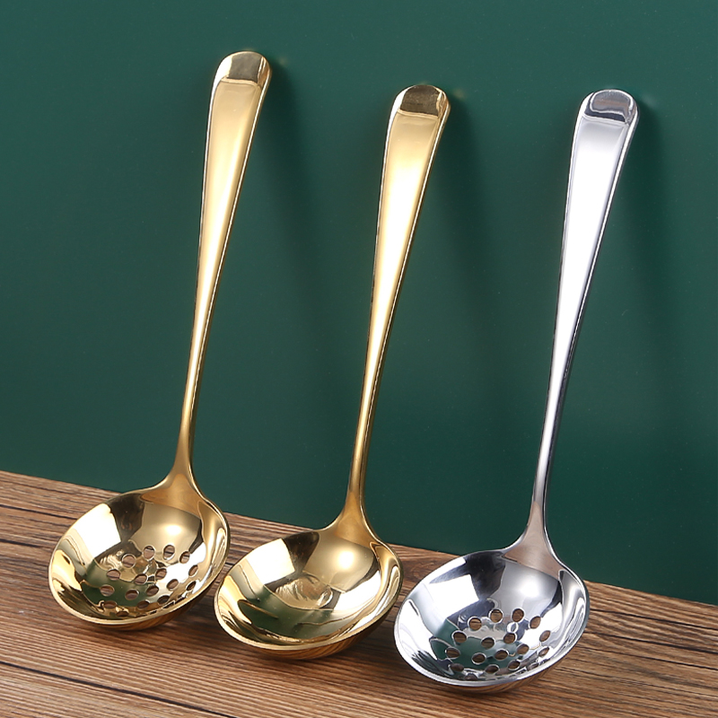 Stainless steel soup spoon small leaking spoon hot pot spoon Home deepening with soup to oil tablespoon long handle tablespoon of rice porridge spoon