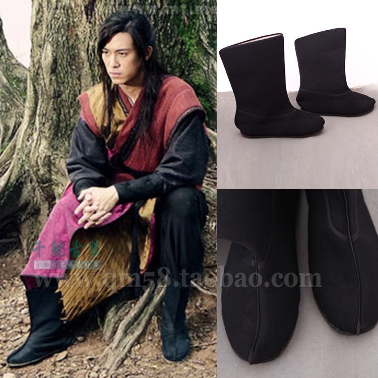 Nam giới và phụ nữ khởi động màu đen và trắng võ thuật cổ nhân vật cosplay anime boots Trung Quốc phong cách hiệu suất giày vải cổ khởi động