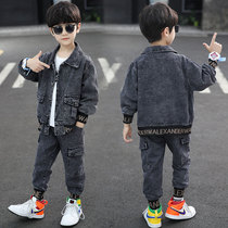 Boy cowboy suit 2022 new childrens spring and autumn foreign air two sets of CUHK Boy Boy Han edition clothes wave