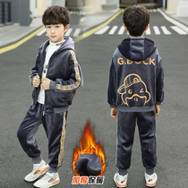 Childrens clothes boy gold velvet suit Spring and autumn 2022 new CUHK Scout and suede Two sets of boy clothes