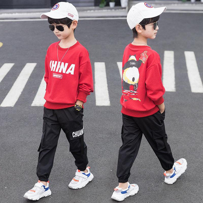 Boys spring and autumn suits 2021 new middle and big boys foreign style spring clothes children's handsome Korean version sports two-piece suit trendy