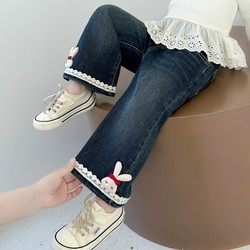 Girls' Pants Spring and Autumn 2025 New Style Small Children's Lace Straight Pants Baby Autumn Jeans Little Girl Long Pants