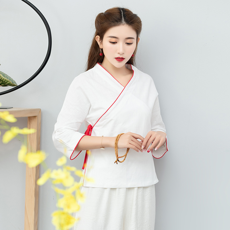 Mùa xuân và mùa thu mới retro gió của Trung Quốc được cải thiện Han dòng quần áo với cardigan nữ Thiền trà quần áo bông áo khoác kimono văn học