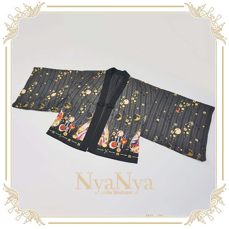 Black【 goods in stock 】 NyaNya Kaguya  rabbit   lolita original improvement furisode  Feather weaving printing short coat