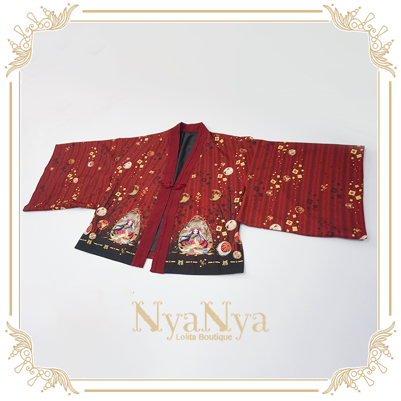 Jujube Red【 goods in stock 】 NyaNya Kaguya  rabbit   lolita original improvement furisode  Feather weaving printing short coat