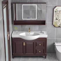 New Chinese style bathroom cabinet big belly ceramic basin narrow side washbasin suspended hidden mirror cabinet 82 92CM102 122CM