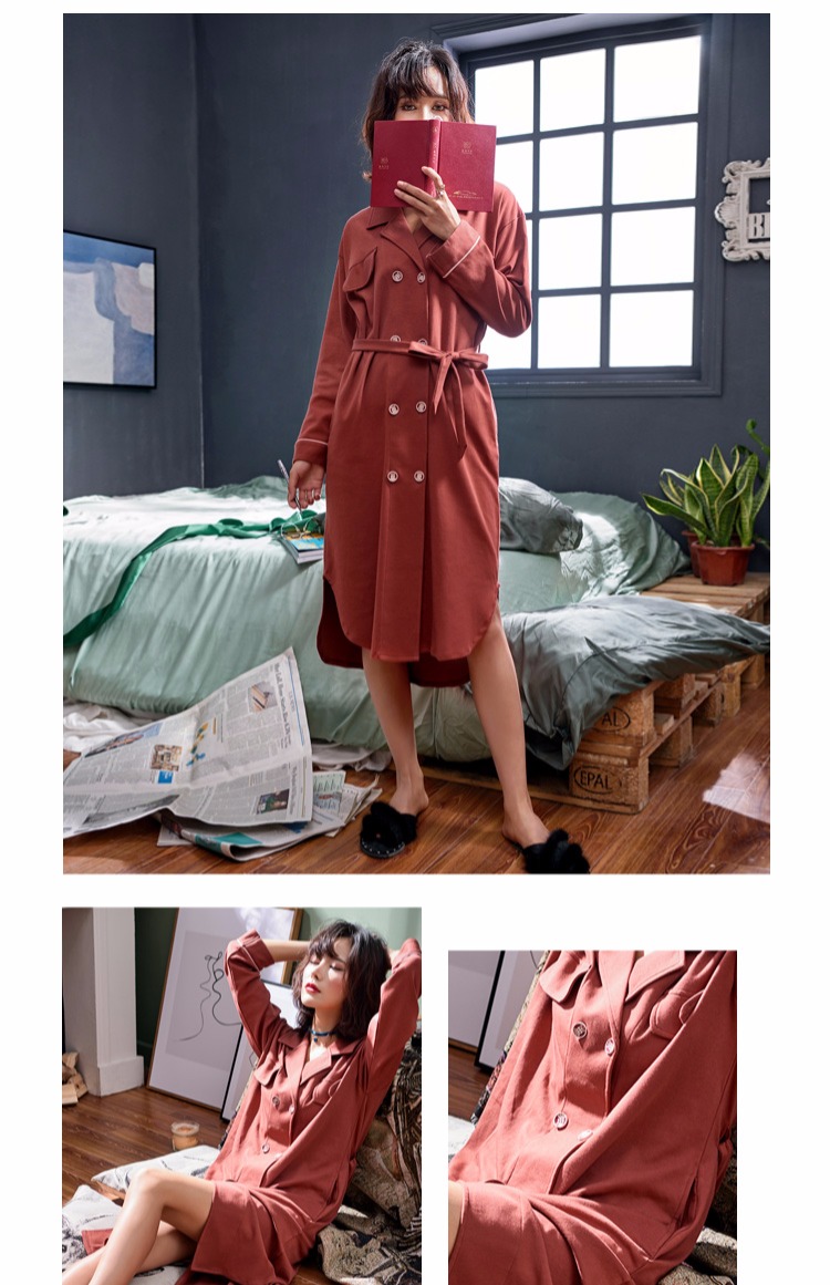 Mùa thu 2018 mới thời trang đồ ngủ đôi ngực áo choàng nữ mùa thu cotton dài tay gió lạnh có thể mặc ngoài váy ngủ áo ngủ trẻ em