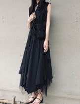 SAKUYA dark Black Mountain Benwind Small crowdDesign Layer Sensation Stacking Sensation long Shirt Skirt Irregular Mountain Dress