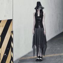 Dark Black Ensemble Small Crowdpioneer Design Sensation Yamamoto Yao leather wrap Yohji irregular layered grey black yarn dress