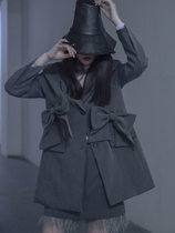 Dark Black Ensemble Design Sensation Cdg Show Butterfly Knot Siastella Loose Grey Suit Jacket Female Tide
