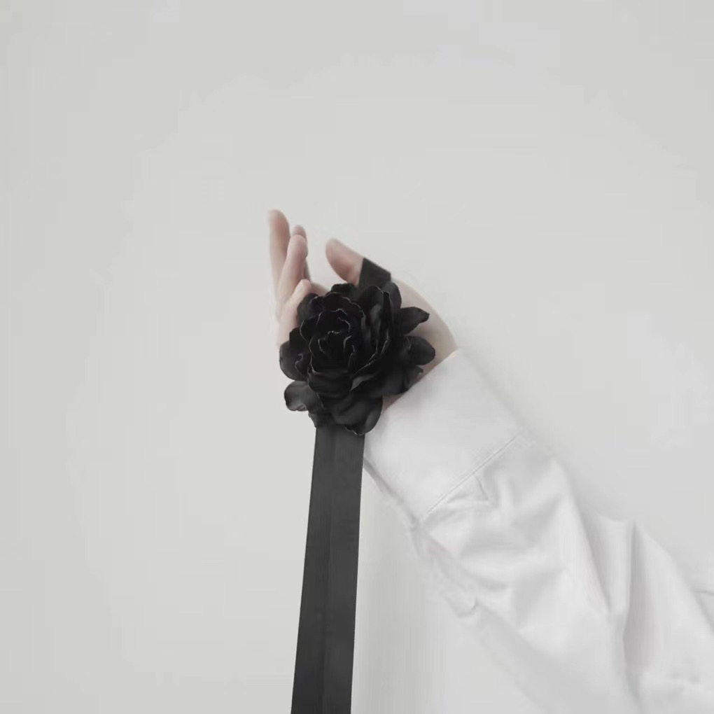 SAKUYA Dark Yamamoto style yohji rose flower homemade complex full handmade texture flower ribbon streamer