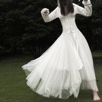 SAKUYA dark and small crowdsourced design Mountain Bento Wind Draw Rope to Lean Waist Tight Waist Tight Personality Sweatshirt Dress Mesh Dress