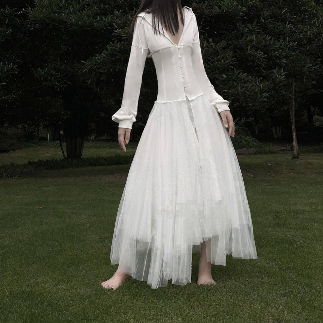 Dark Black Mountain Benwind Small crowdsourced design Sensation Drawing Rope slim collection waist individuality Leisure thick cotton Lions dress net dress jacket