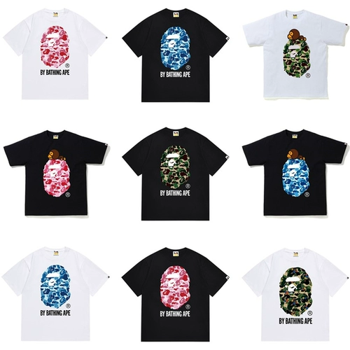 BAPE Камуфляжная человеческая голова, летняя хлопковая футболка с коротким рукавом для отдыха