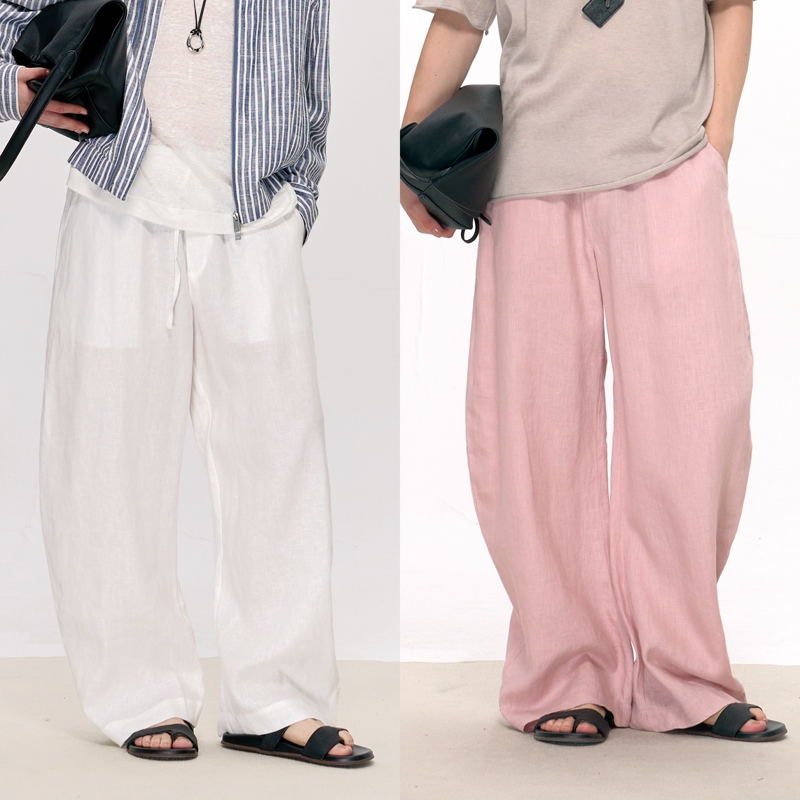 Hopeconcept Summer Linen Natural Air-Conditioning Relaxed Wide-Leg Scimitar Linen Wide-Leg Pants # 24105