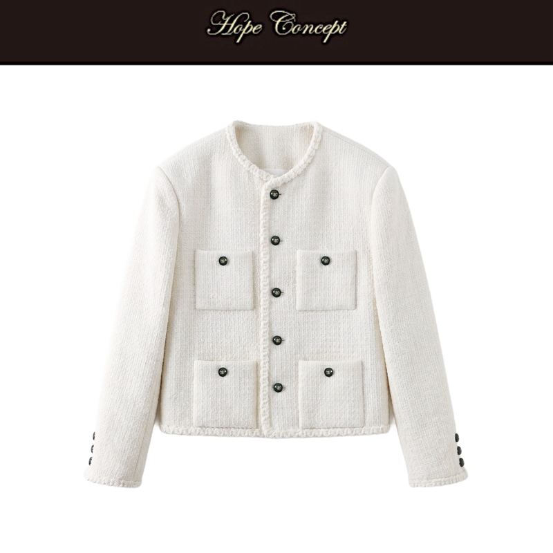 Hopeconcept Quiet Luxury and Elegant Wool Tweed Style Round Neck Chanel-Inspired Men's Jacket 26226