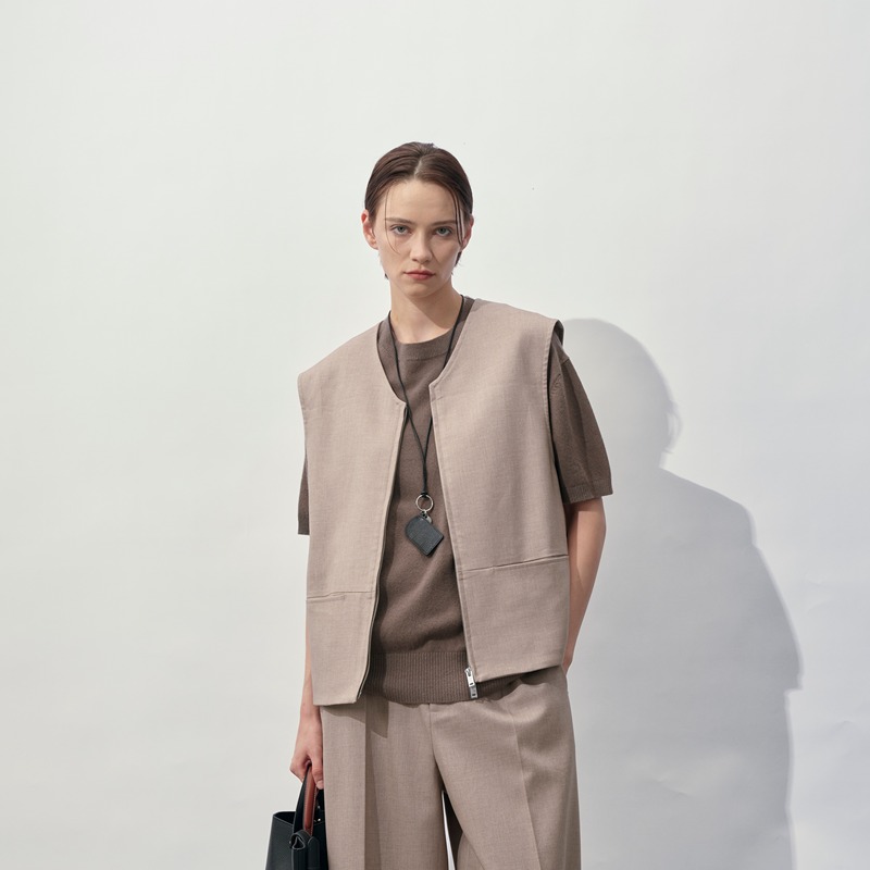 Hopeconcept Early Autumn Versatile Wool Blend Runway Minimalist Collarless Vest Suit # 25369