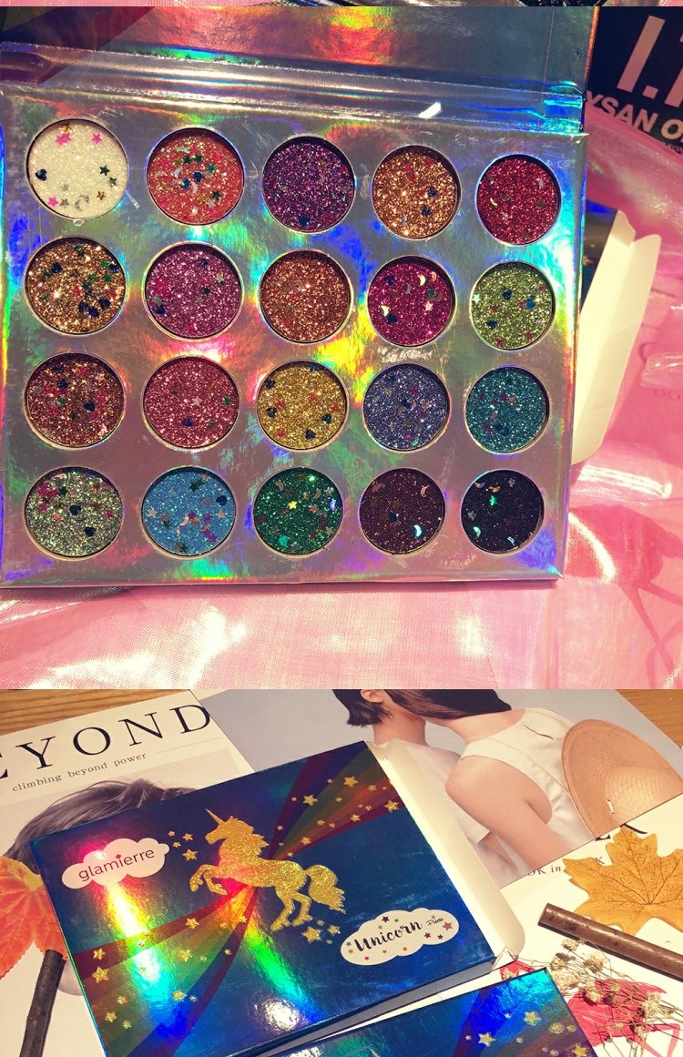 Nàng tiên cá in hình kỳ lân 20 màu ngọc trai trang điểm sequin long lanh bột nàng tiên cá 蹦 蹦 tray khay bóng mắt những bảng phấn mắt nên mua