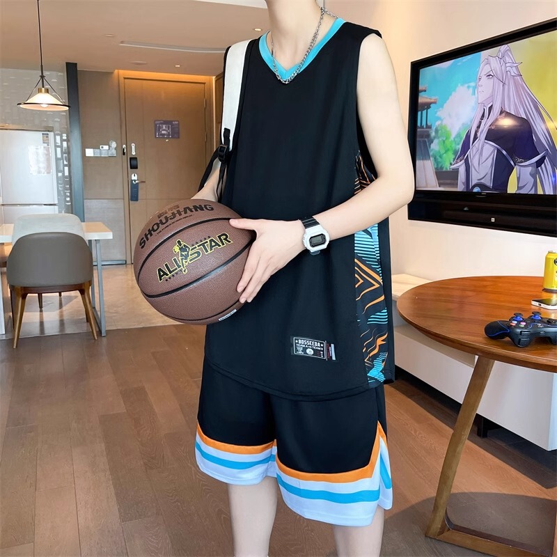 Basketball Uniform Summer Quick-Drying Sleeveless T-Shirt for Boys 12-15 Years Old Junior High School Students Summer Ice Silk Vest Sports Suit