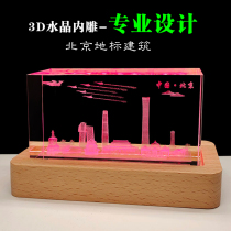 Crystal Inner Sculpture Beijing Landmark Complex Building Model Pendulum for Foreign Friends Tourism Remembrance Gift Custom