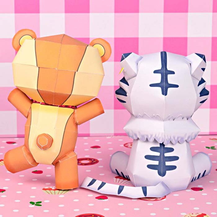 Mèo và Tiger Kohaku Và Paula giấy thủ công Mô hình ba chiều giấy DIY cần được cắt - Mô hình giấy 	mô hình ô tô giấy	
