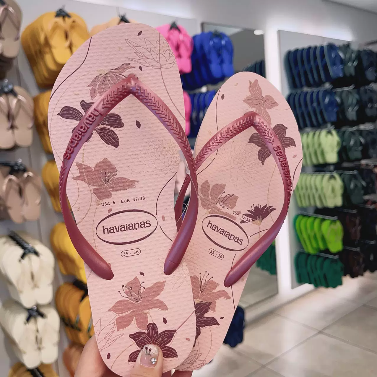 [Новая коллекция Havaianas Havana Slim женские шлепки с цветочным принтом противоскользящие резиновые балетки]