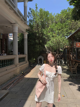 Boomlimit ruth's little white dress french style square collar embroidered waist white dress cotton