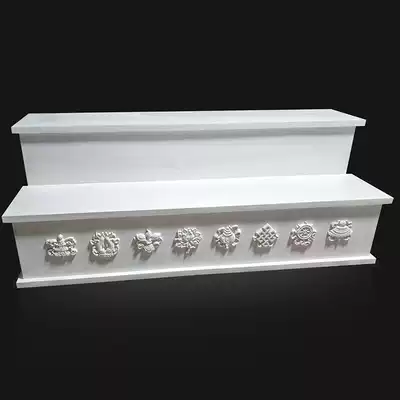 White Tibetan solid wood shrine Buddha table Two-layer shrine Buddha solid wood carving table Auspicious eight treasures