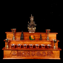 Solid wood carved Buddha table Tibetan auspicious eight treasures three-layer solid wood offering table Buddhist hall tribute table