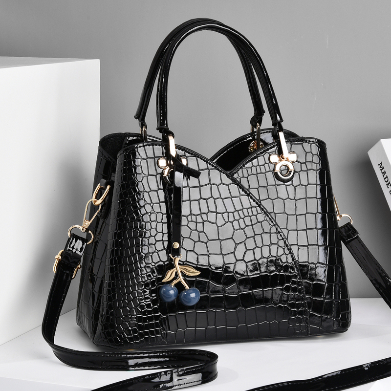 Bags for Women 2022 New Trendy Cherry Pendant Fashion Shiny Leather Crocodile Pattern Handbag Simple Shoulder Crossbody Bag