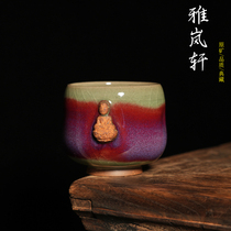 Jun porcelain tea cup Yuzhou Shenge Jun kiln Song Letian fully handmade kiln turned Jun porcelain tea set sculpture Buddha statue cup tea bowl