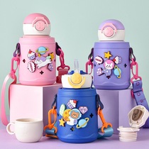 Shitai Childrens Insulation Cup 316 stainless steel DIY A cup two - cover straw cup for men and women baby 500ml