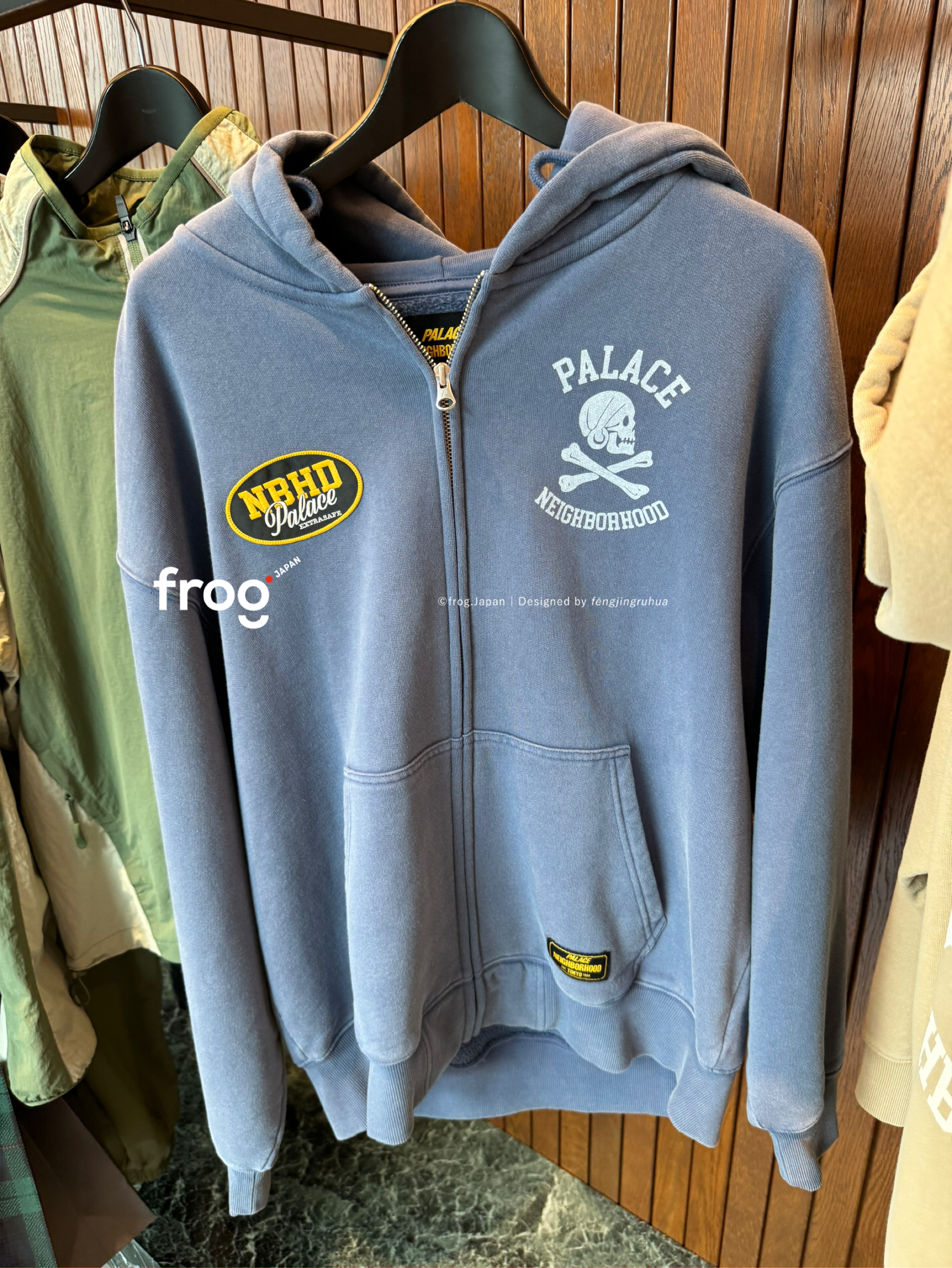 代购PALACE NEIGHBORHOOD SKULL ZIP HOODIE联名做旧拉链帽衫25AW