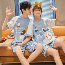Couple pajamas female cute cartoon cotton short sleeve 2021 summer Men cotton thin home suit