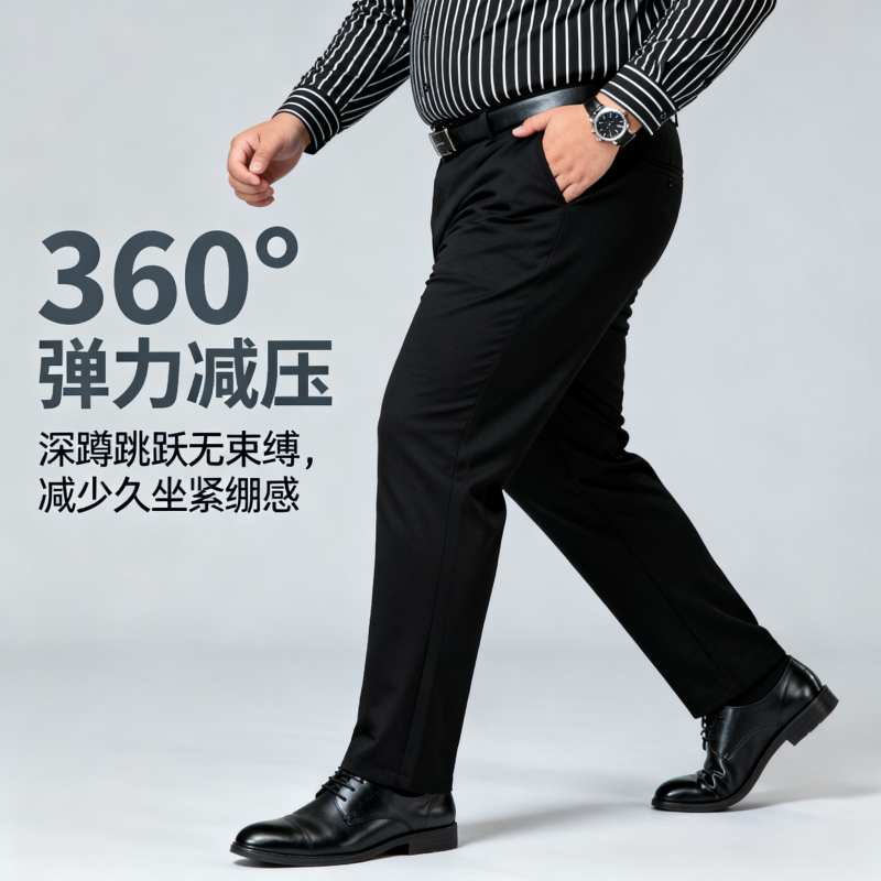 Plus-Size Men's Suit Pants, High-Waisted Five-Way Stretch Pants, Loose Straight-Leg Trousers, Extra-Large Business Casual Dress Pants