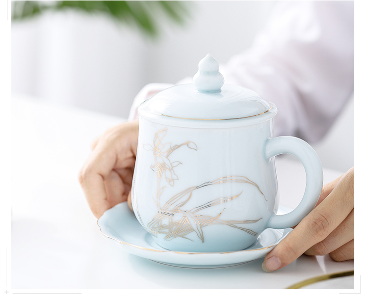 Jingdezhen ceramic cups with cover glass office female household paint individual single cup coffee cup tea cup