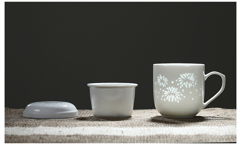 Jingdezhen and exquisite white ceramic cup tea cup tea separation office cup with cover filter glass ceramic keller