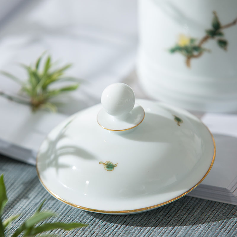 Jingdezhen ceramic cups large capacity with cover tea cup household green white porcelain teacup office cup mark cup