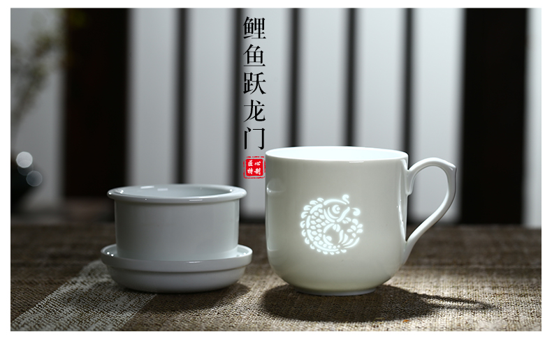 Jingdezhen and exquisite white ceramic cup tea cup tea separation office cup with cover filter glass ceramic keller