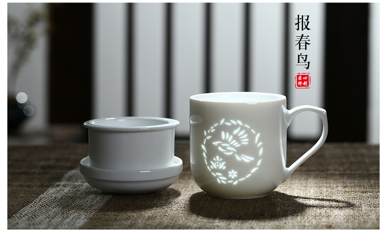 Jingdezhen and exquisite white ceramic cup tea cup tea separation office cup with cover filter glass ceramic keller