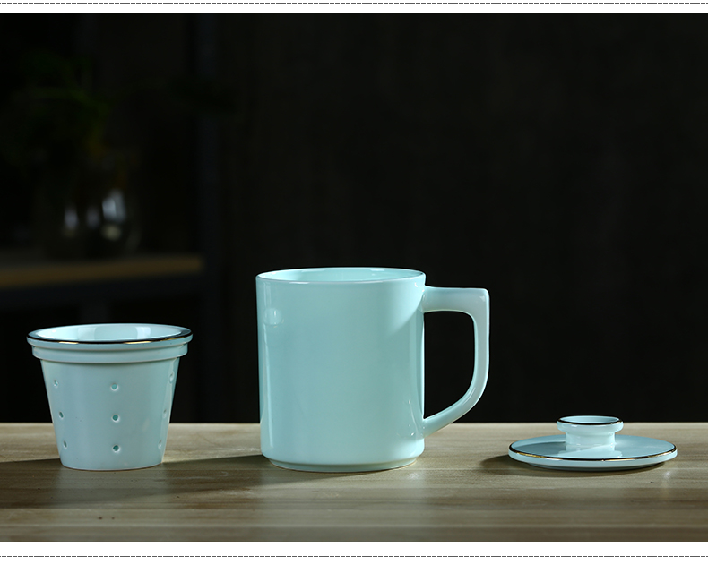 Jingdezhen celadon paint glass ceramic filter cups with cover large capacity water glass tea cup printing office
