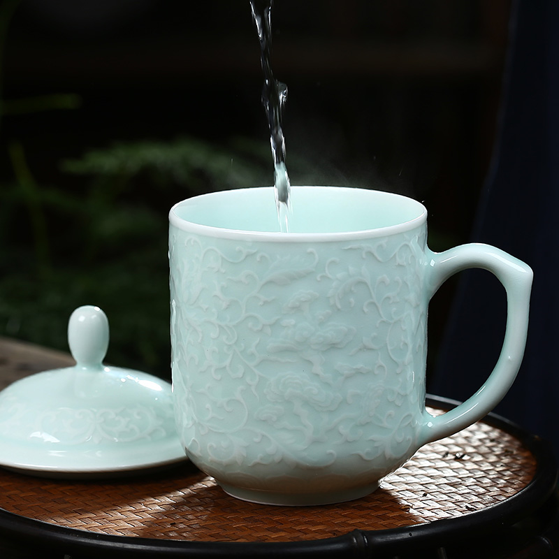 Shadow blue its office cup of jingdezhen ceramic cups with cover household glass tea cup personal gift cup cup