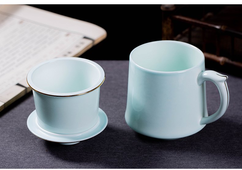 Jingdezhen ceramic filter cups with cover contracted mark cup celadon fuels the boss office a cup of tea cups