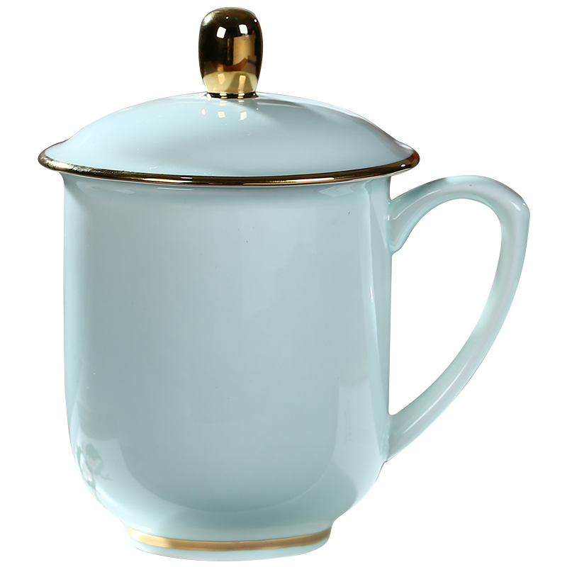 Jingdezhen ceramic tea cup of office tea cup household glass with cover keller celadon glass printing