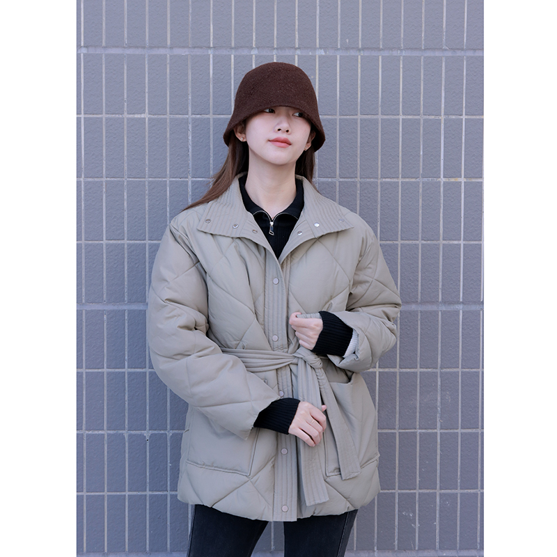 Tofuuuuu|2023 Winter New Short Cotton Outwear Windbreaker Women's Cotton Outwear Jacket Lace-Up Waist Warm Cotton Outwear