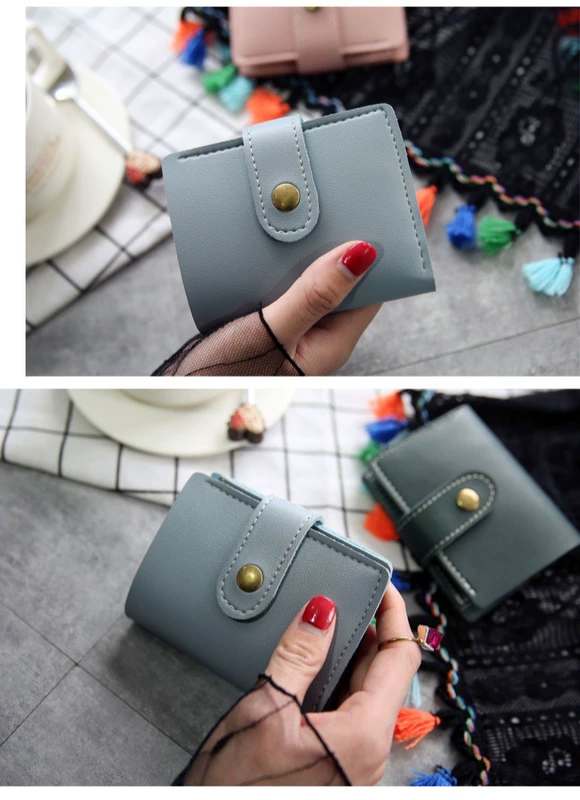 Ví ngắn của phụ nữ khóa hai lần nhỏ nhỏ tươi nhỏ đơn giản retro học ví mini cá tính hoang dã mỏng