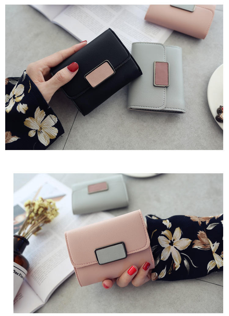 Phụ nữ khâu màu tương phản retro xu hướng gấp ba lần ví ngắn 2018 mới trang trí nhẫn vuông ví sinh viên ví juno
