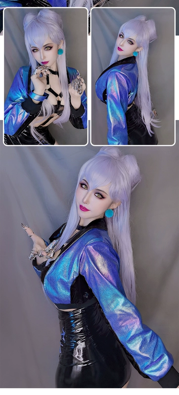 LOL Liên Minh Huyền Thoại KDA nhóm nhạc nữ ALLOUT Evelin cos tóc giả khoai môn tím tóc túi cosplay tóc giả