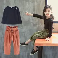 Bộ đồ bé gái mùa thu 2018 mới cho bé gái áo cotton đáy quần + quần cạp cao quần áo trẻ em hàn quốc